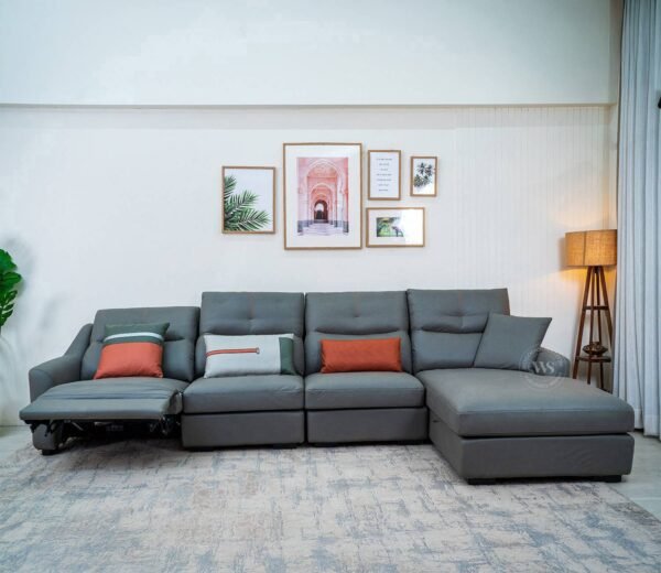 Zani L-Shape Right Align Flexi Space Leatherette Sofa With Push Button