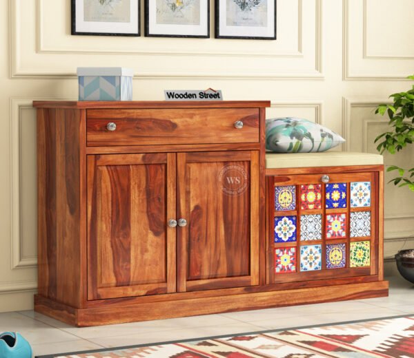 Boho Modern Wooden Shoe Rack With Seat