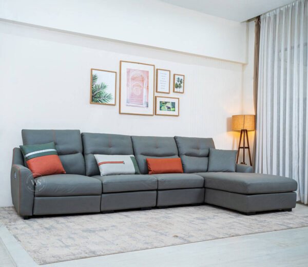Zani L-Shape Right Align Flexi Space Leatherette Sofa With Push Button
