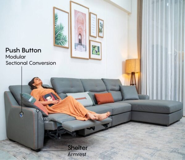 Zani L-Shape Right Align Flexi Space Leatherette Sofa With Push Button