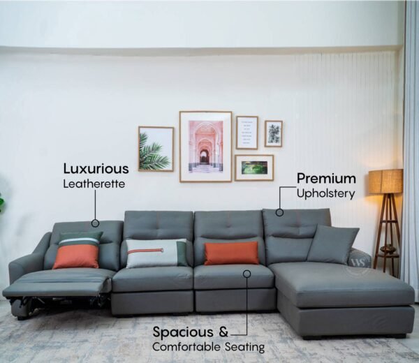 Zani L-Shape Right Align Flexi Space Leatherette Sofa With Push Button