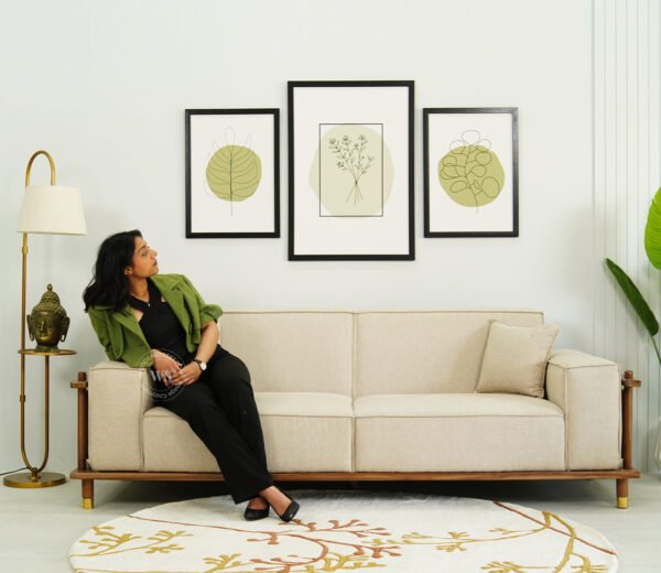Saket 3 Seater Ash Wood Cane Sofa