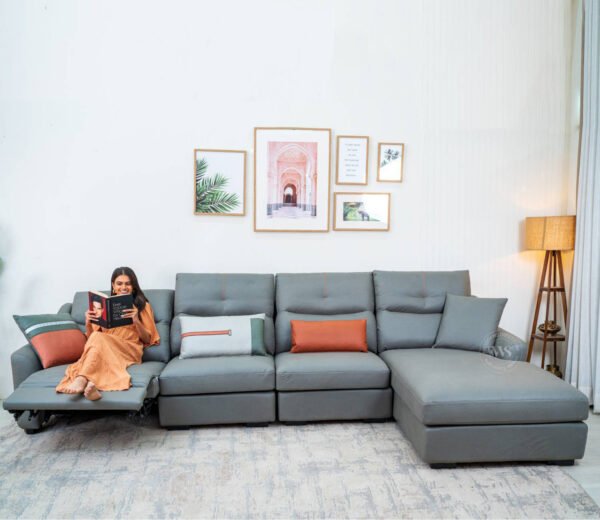 Zani L-Shape Right Align Flexi Space Leatherette Sofa With Push Button