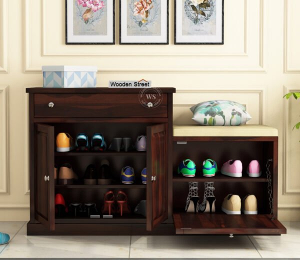 Boho Modern Wooden Shoe Rack With Seat