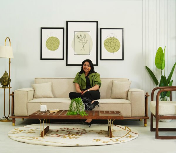 Saket 3 Seater Ash Wood Cane Sofa