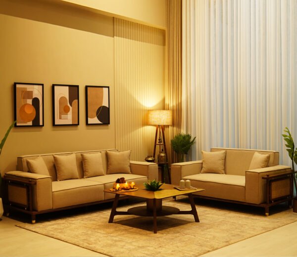 Saket 3 Seater Ash Wood Cane Sofa