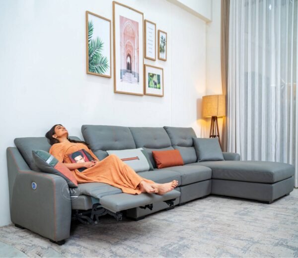 Zani L-Shape Right Align Flexi Space Leatherette Sofa With Push Button