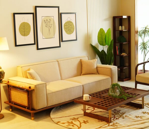 Saket 3 Seater Ash Wood Cane Sofa