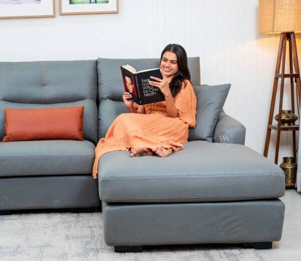 Zani L-Shape Right Align Flexi Space Leatherette Sofa With Push Button