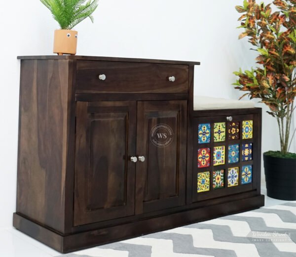 Boho Modern Wooden Shoe Rack With Seat