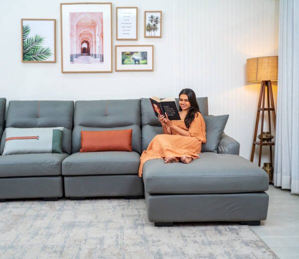 Zani L-Shape Right Align Flexi Space Leatherette Sofa With Push Button