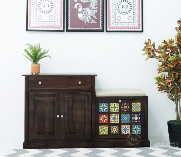 Boho Modern Wooden Shoe Rack With Seat