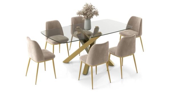 Zaida 6 Seater Glass Dining Table With Set Of 6 Olivia Dining Chairs