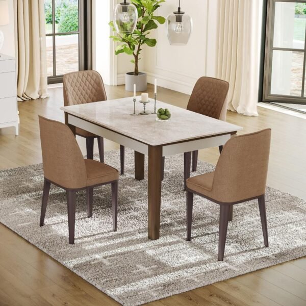 Nigella 4 Seater Italian Marble Dining Set - Napoli Tan