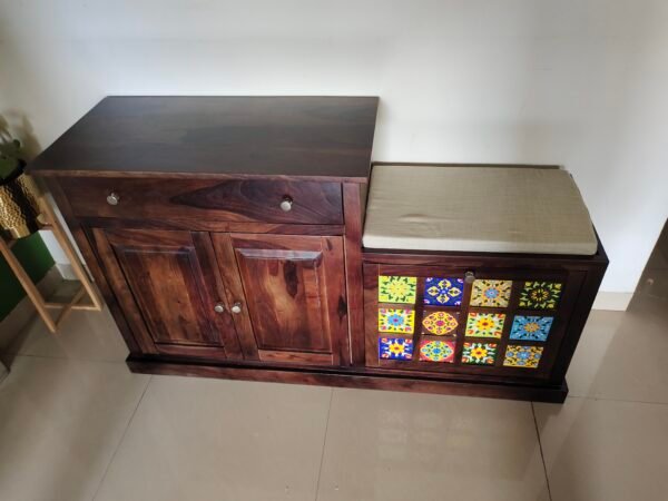 Boho Modern Wooden Shoe Rack With Seat