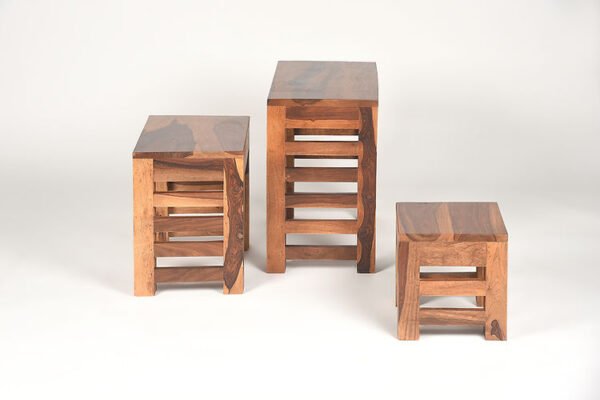 Chandak Sheesham Wood Set Of 3 Stools, nested tables