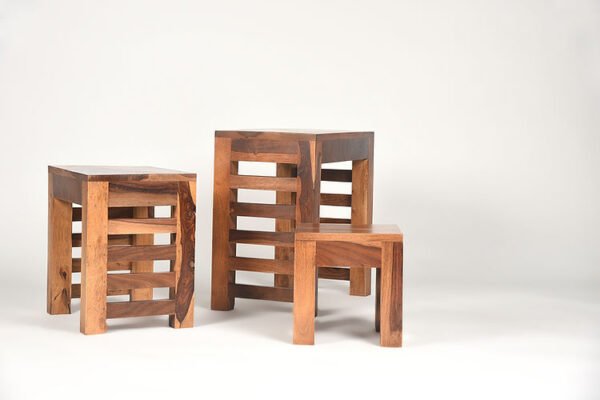 Chandak Sheesham Wood Set Of 3 Stools, nested tables