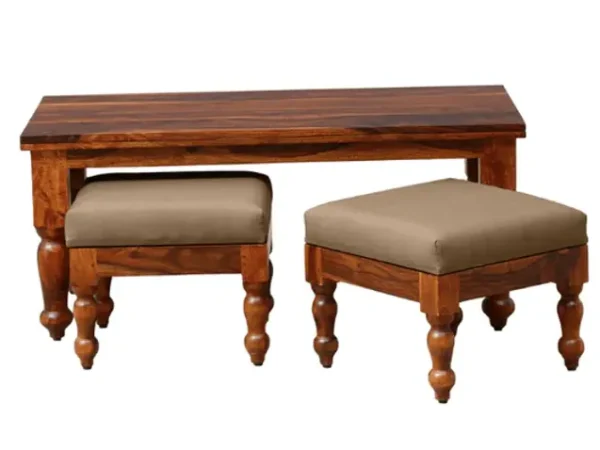 Lakshya Sheesham Wood Coffee Table with 2 Stools