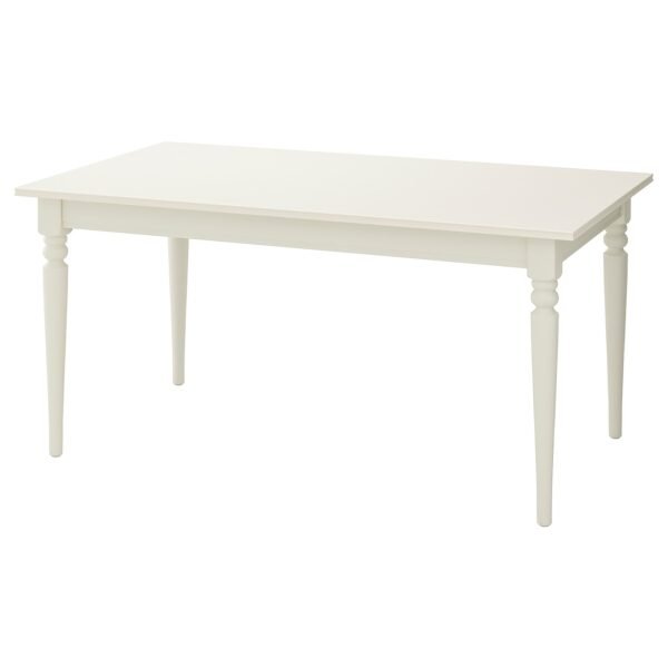 Table and 6 chairs, white white/Hallarp beige,