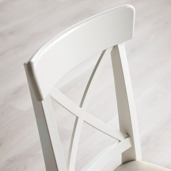 Table and 6 chairs, white white/Hallarp beige,