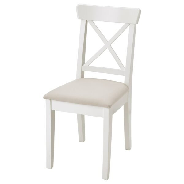 Table and 6 chairs, white white/Hallarp beige,