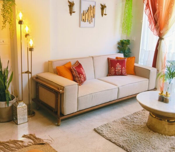 Saket 3 Seater Ash Wood Cane Sofa