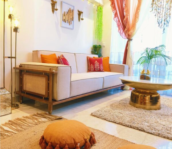 Saket 3 Seater Ash Wood Cane Sofa