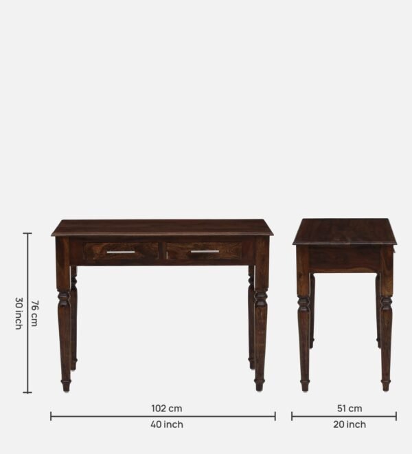 Sheraton Sheesham Wood Writing Table In Provincial Teak Finish With Drawers
